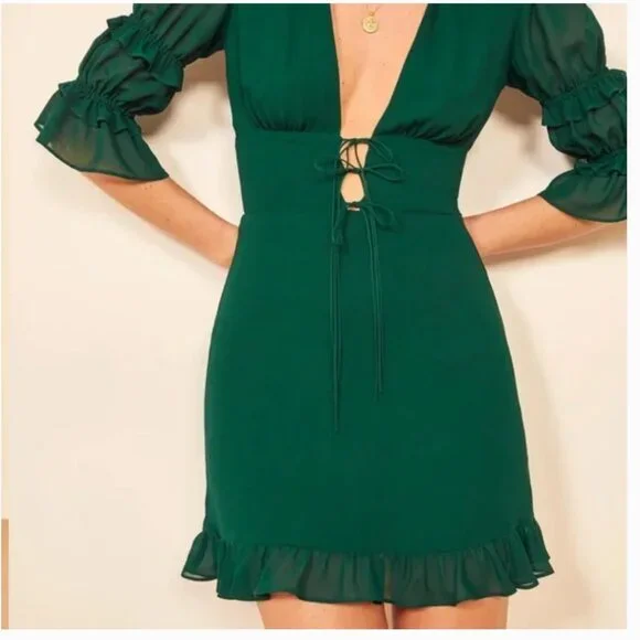 NWT Reformation Laurelei Dress - Emerald - Size 6 - Picture 4 of 6